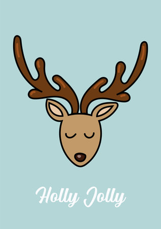 Cute christmas Reindeer greeting card. Vector illustration. Cute cartoon doodle hand drawn graphic designのイラスト素材