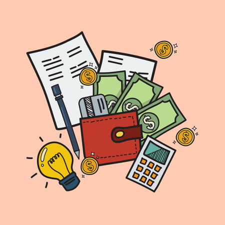 Cost control concept in doodle style. Vector illustrationのイラスト素材