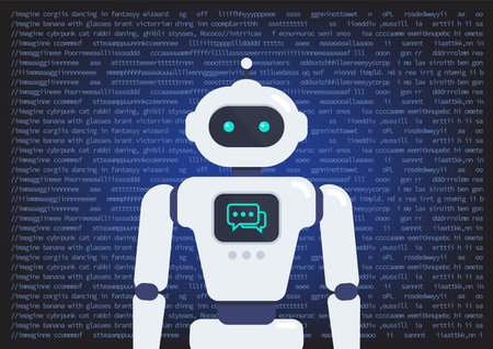 Robot with Artificial intelligence Prompt Typography background. Concept of machine learning. Artificial Intelligence. Vector illustrationのイラスト素材