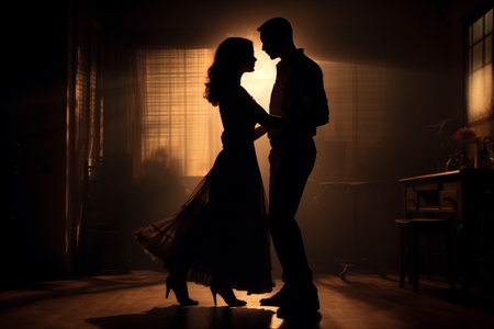 Charming dance of couple in the dimly lit room by Generative Aiの素材