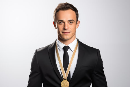 Successful businessman in recognition awarded gold medal by Generative Aiの素材