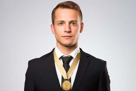 Successful businessman in recognition awarded gold medal by Generative Aiの素材