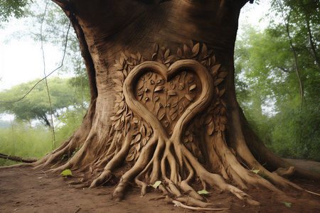 Heart carved into the bark of a tree by Generative Aiの素材
