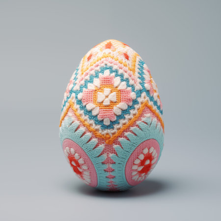 Easter egg made in crochet Scandinavian sweater pattern. Amigurumi egg. By generative Aiの素材