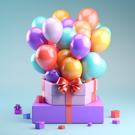 3D gift box with balloons. online shopping. Greeting and celebrate concept. 3d illustration by generative Aiの素材