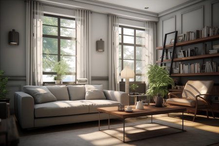 Modern interior living room. Transitional Interior Design Style. By generative Aiの素材