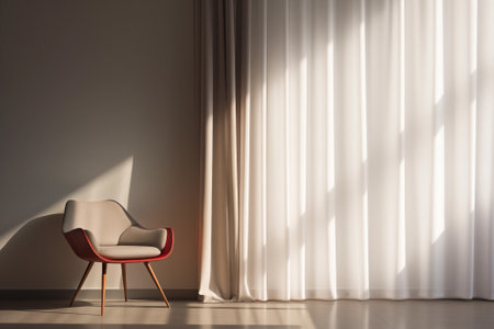 Armchair near light curtain in minimal interior design. By generative Aiの素材
