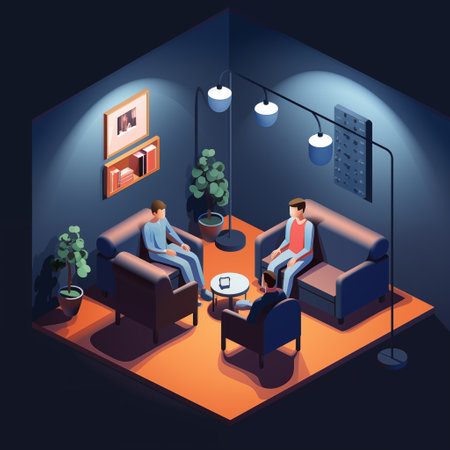 Room interior design with sofa armchair coffee table bookshelves tenants isometric view illustration. By generative Aiの素材