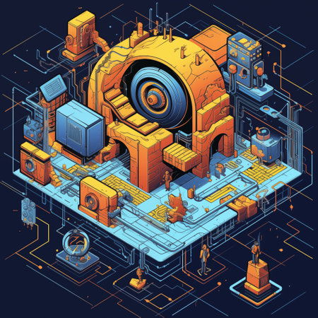 3d isometric engineering factory concept. Industrial factory building. Infographic elements illustraton by generative Aiの素材