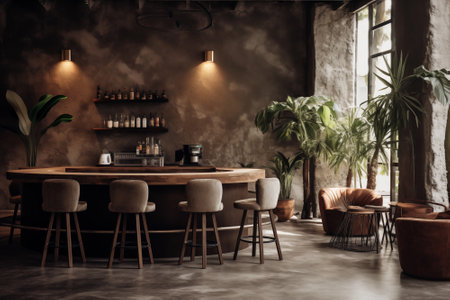 Cafe shop and Restaurant modern interior with loft counter. grunge texture cement wall. By generative Aiの素材