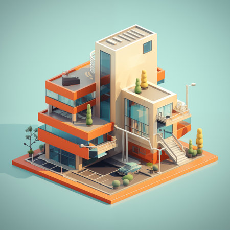Office buildings isometric modern apartments. illustration 3D design by generative Aiの素材