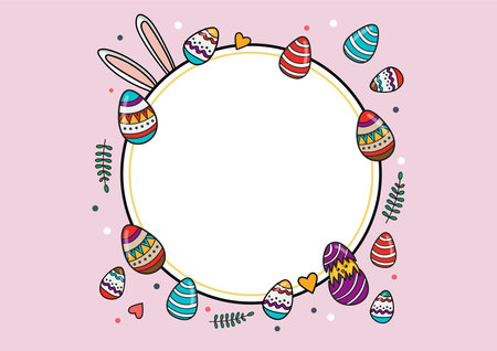 Easter egg hunt poster doodle style. template banner. Vector illustrationのイラスト素材