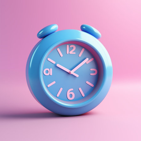 3d blue alarm clock on pastel pink background. concept of sleeping timer. By generative Aiの素材