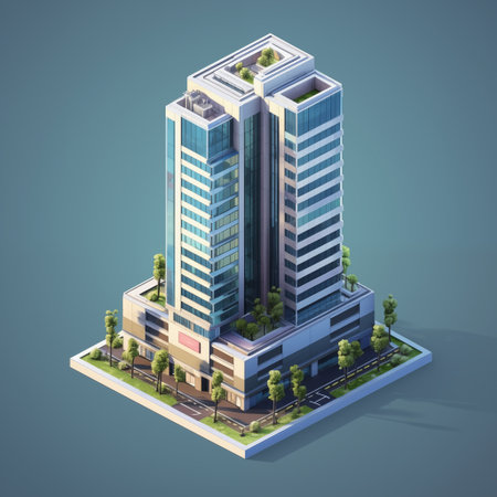 Office building, isometric skyscraper, modern apartment. illustration 3D design by generative Aiの素材