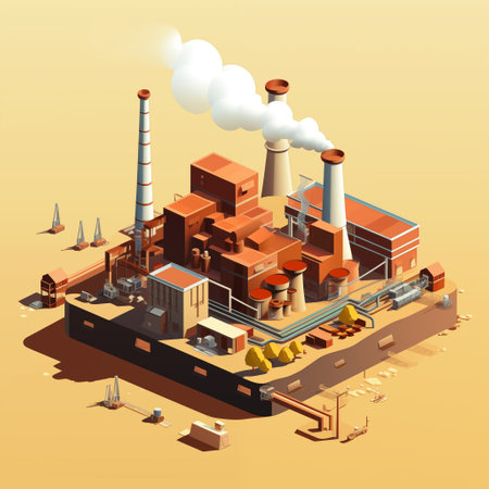 Industrial factory building in isometric design. illustration by generative Aiの素材
