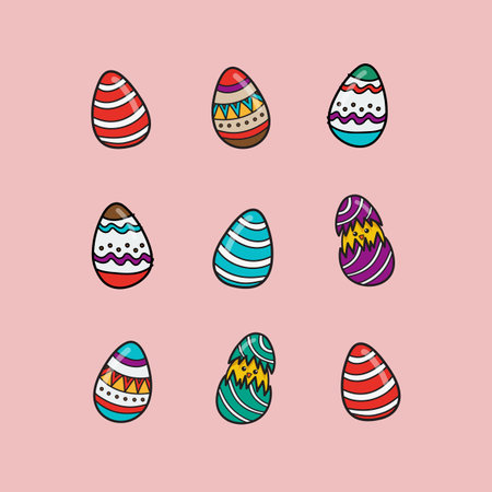 Colorful easter eggs doodle style. Hand drawn easter eggs collection. Vector illustrationのイラスト素材