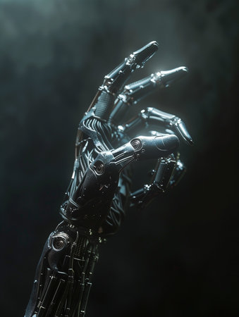 Artificial intelligence robot hand. Science and artificial intelligence technology. Innovation of futuristic. Machine learning. By generative Aiの素材
