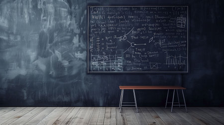 Blackboard inscribed with scientific formulas and calculations in physics and mathematics. Science and education. By generative Aiの素材