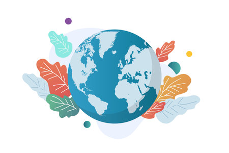 Earth globe with plant decorated on white background. Earth day concept. Vector illustrationのイラスト素材