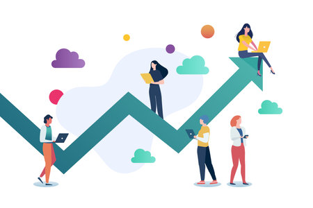 People are helping to make graph up. Business Growth Concept. Vector illustrationのイラスト素材
