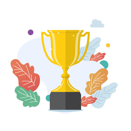 champion cup with nature decoration. Vector illustrationのイラスト素材