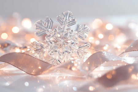 Snowflake on snow. Winter holidays background. By generative Aiの素材