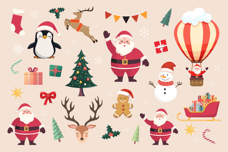 Traditional Christmas and New Year elements. Christmas collection. Vector illustrationのイラスト素材