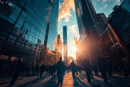 Crowd of people watching fireworks displaying in dark evening sky and celebrating holiday against city buildings. Festival celebration. By generative Aiの素材