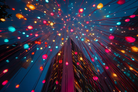 Beautiful Colorful Fireworks with bokeh on dark background. Festive holiday. By generative Aiの素材