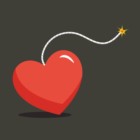 Heart like a bomb. Explosion heart with fire. Vector illustrationのイラスト素材