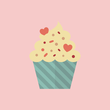 cupcake with hearts. Playful valentines scene. Vector illustrationのイラスト素材