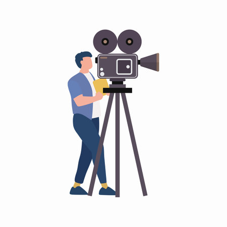 Man with camera and tripod. Cameraman character design vector illustrationのイラスト素材