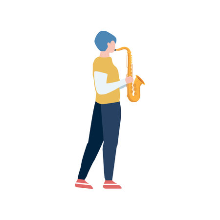 Woman playing saxophone on white background. jazz or classical music instrumentのイラスト素材