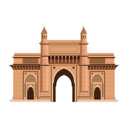 Gateway Of India Vector Illustration. Mumbai Bombay. famous historical monument.のイラスト素材