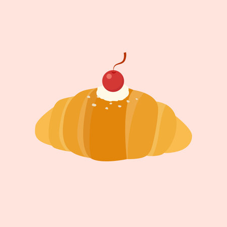 Shio pan Japanese salted roll bread with cherry on top. vector illustrationのイラスト素材