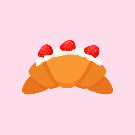 Strawberry cream croissant vector illustrationのイラスト素材