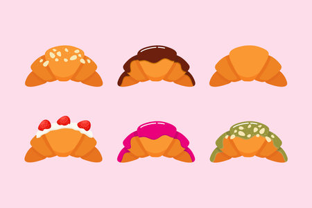Croissant set vector illustration. Cute Bakery Pastry.のイラスト素材