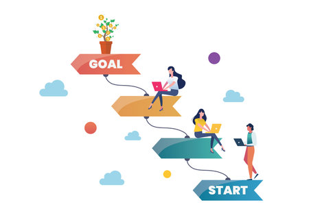 Infographics design with start and finish goal with workers. vector illustrationのイラスト素材