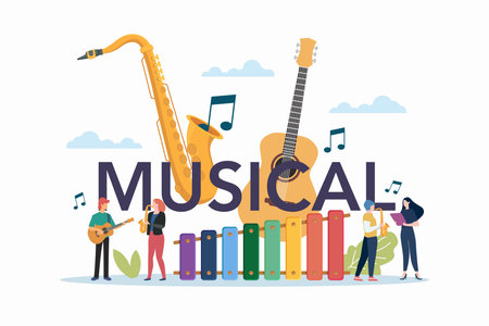 Musical class with music instruments. Musical school educationのイラスト素材