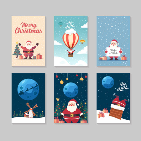 Merry christmas cute cartoon postcard collection. Cute cartoon Greeting card. Vector illustrationのイラスト素材
