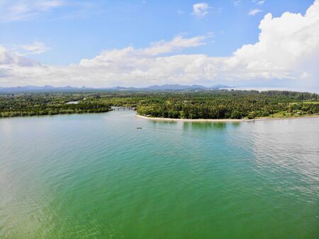 sea view and forest view from droneの写真素材