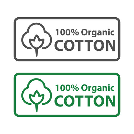 100% cotton icon logo. suitable for 100% Organic Cotton clothing products. vector certificate of Organic Cotton in green and black color.のイラスト素材