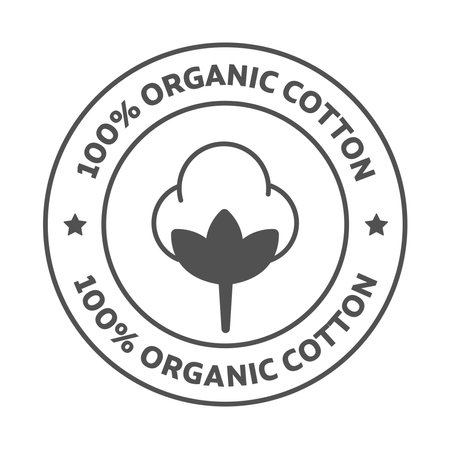 100% cotton icon. black and white vector label of 100% organic cotton icon.  badge, seal, sticker, logo, and symbol. Isolated vector illustration on transperent background.	のイラスト素材