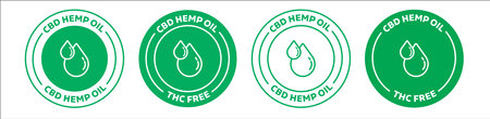 CBD Hemp Oil, THC Free round vector icon set in green colorのイラスト素材