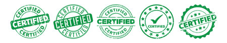 Certified stamp. the green grungy design element of the certification stamp. certified ribbon. isolated certified transparent logo.のイラスト素材
