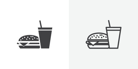 Hamburger and soft drink cup icon set on white background. Eps 10 stock vectorのイラスト素材