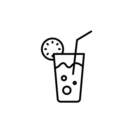 Drink Icon Set. Cold glass water with straw vector symbol in a black filled and outlined style. Summer Refreshing Cola Sips Sign.のイラスト素材