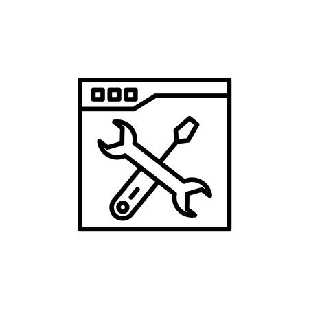 Technical Icon set. Tool Repair configuration Support Vector Symbol in Black Filled and Outlined Style. Mechanic Maintenance wrench and screwdriver Service Sign.のイラスト素材