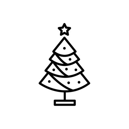 Christmas tree icon set. Decorated Tree silhouette vector symbol in a black filled and outlined style.のイラスト素材