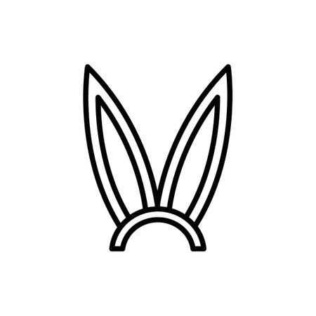 Bunny ear icon set. Rabbit large ears in a black filled and outlined style. Cute hare style head sign.のイラスト素材